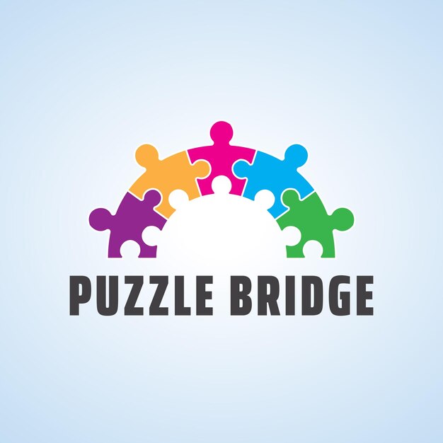 Logo giocoso per l'autismo disegno vettoriale del ponte puzzle colorato adatto a fondazioni di comunità servizi di supporto centri di assistenza e così via