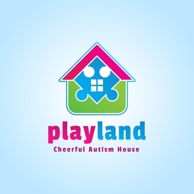 Игривый логотип Playland векторный дизайн Красочный дом головоломки Веселый дом аутизма