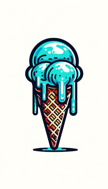 Vector playful melting blue ice cream cone illustration