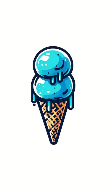 Vector playful melting blue ice cream cone illustration