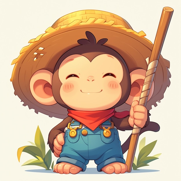 Vector a playful monkey farmer cartoon style