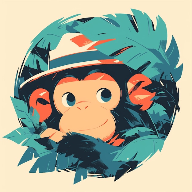 Игривая обезьяна-фотограф в стиле мультфильма