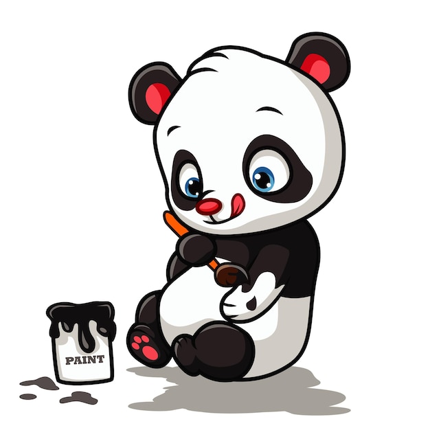 playful panda bear baby with bamboo cartoon vector