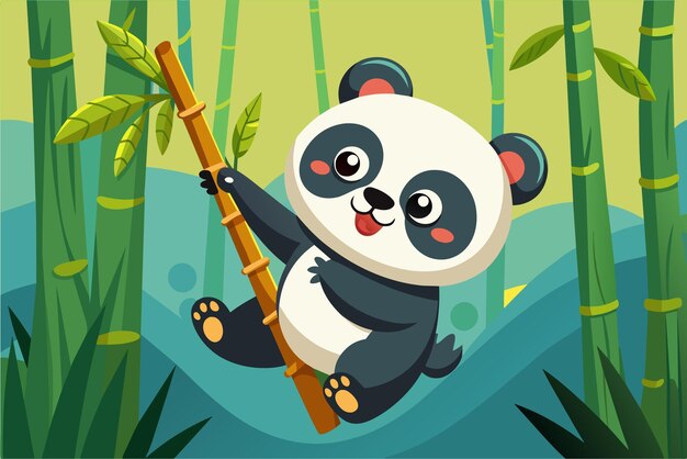 playful panda cub batting at a dangling bamboo shoot its adorable antics captivating to watch