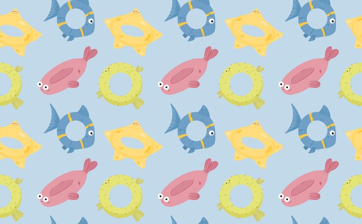 Vector playful sea fish and floats pattern