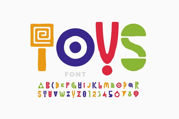 Playful style font childish alphabet letters and numbers vector illustration