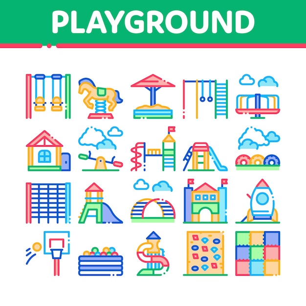 Playground Children Collection Icons Set Vector