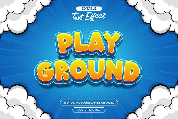 Playground editable text effect vector with cloud decoration and blue background