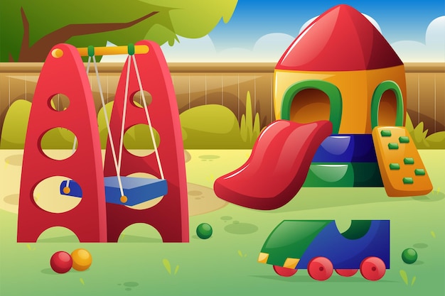 Playground Landmark for happy children's day background illustration with toys