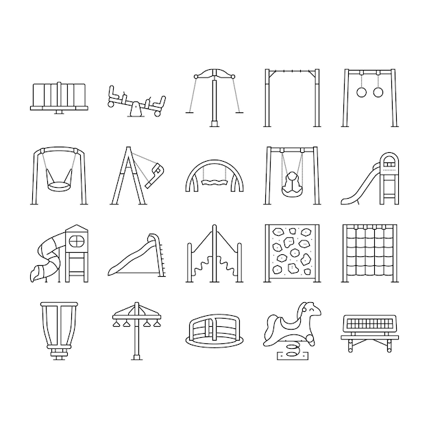 Vector playground park outdoor play icons set vector