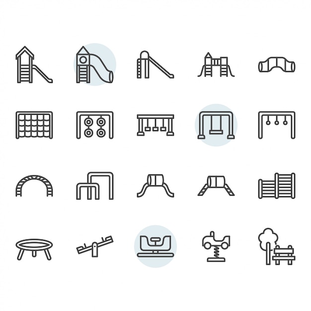 Vector playground thin line icon set