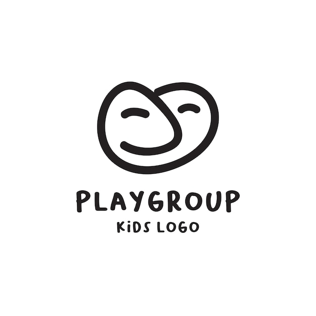 学校や遊び場のロゴに最適な1つのキュートで面白いラインを持つプレイグループのロゴ