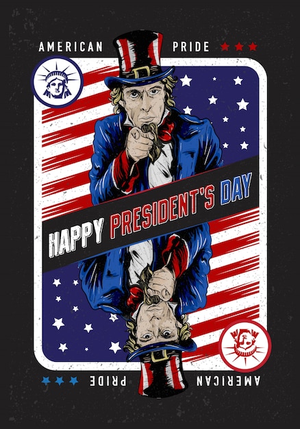 Playing card style illustration of uncle sam to celebrate president's day of america