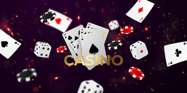 Playing card. winning poker hand casino chips flying