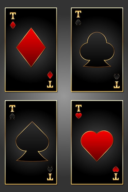 Playing cards are black with a golden gradient four suits of a deck of cards