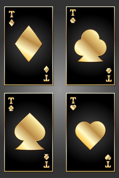 Vector playing cards are black with a golden gradient four suits of a deck of cards