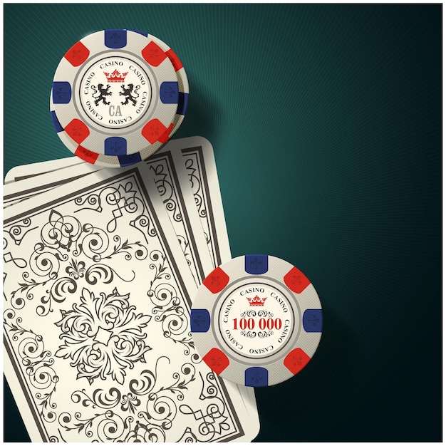 Игральные карты назад и азартные игры фишки казино и вектор символов игры в покер