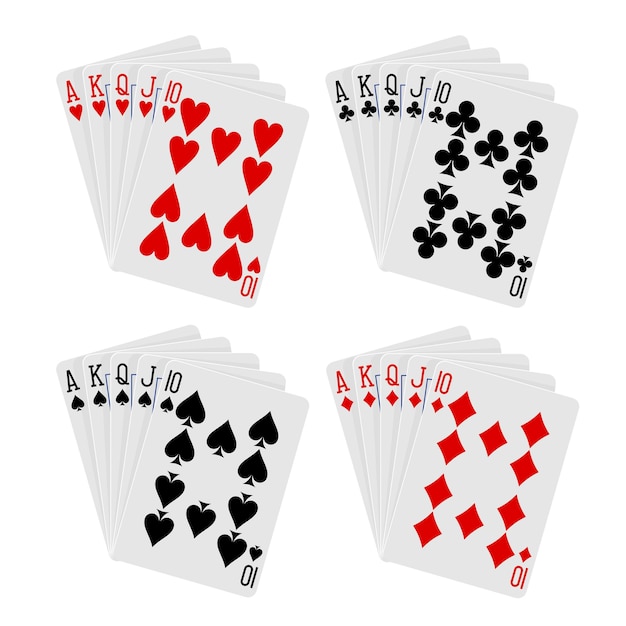 Combinazione di carte da gioco scala reale su uno sfondo bianco in vettoriale eps 8