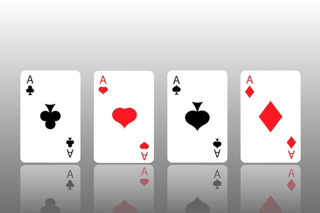 Игральные карты четыре туза на сером фонеПлоская векторная иллюстрация
