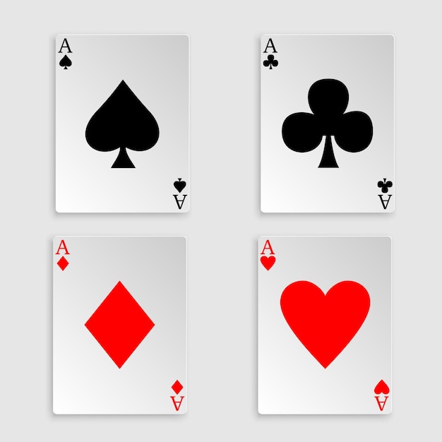 Vettore carte da gioco su bianco. mano di poker con quattro assi.