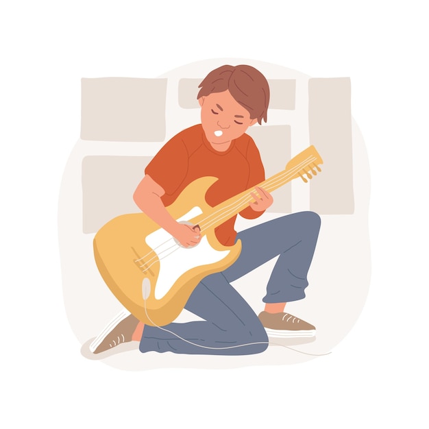 Vector playing electric guitar isolated cartoon vector illustration