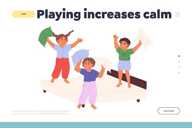 Playing increase calm landing page with kids fight pillows on bed enjoy spending time together