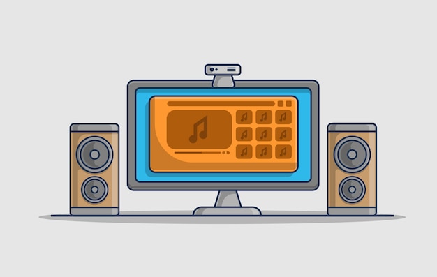 Playing music on computer illustration icon