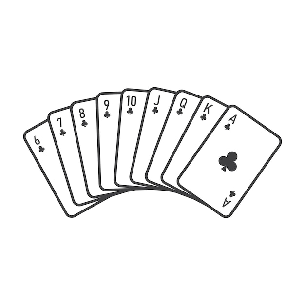 Игральные покерные карты клубов от шести до туза масти векторный набор