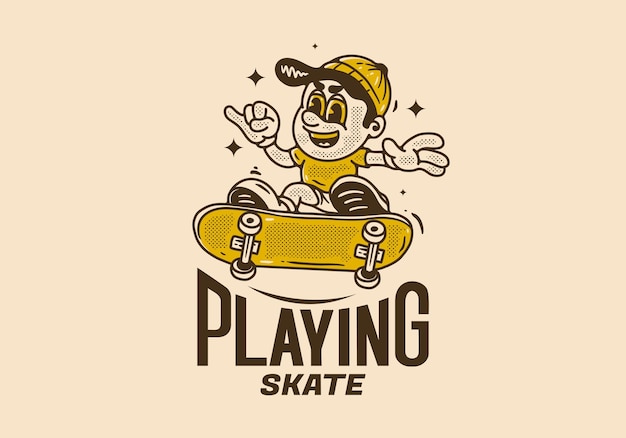 Vector playing skate mascot character of a boy on a skateboard