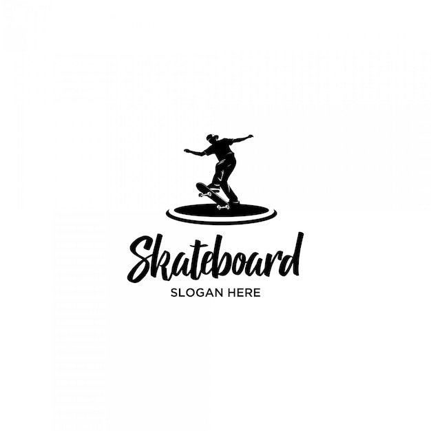 Playing skateboard silhouette logo template