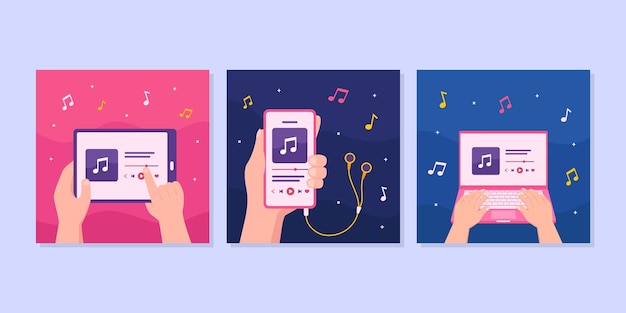 Vector playing or streaming music illustration concept for social media post advertisement or template se