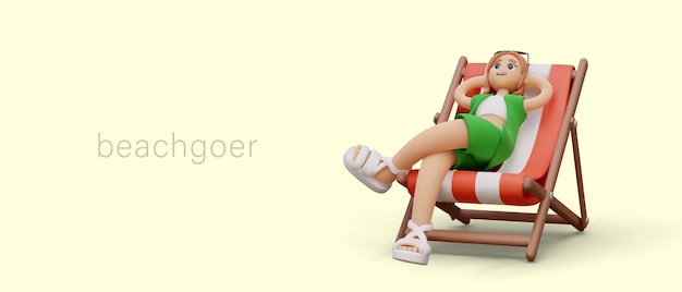 Vector pleasant summer vacation outside woman sits in deck chair with her legs crossed