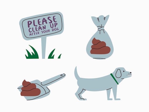 Vector please clean up after your dog illustrations urging to pick after a pet