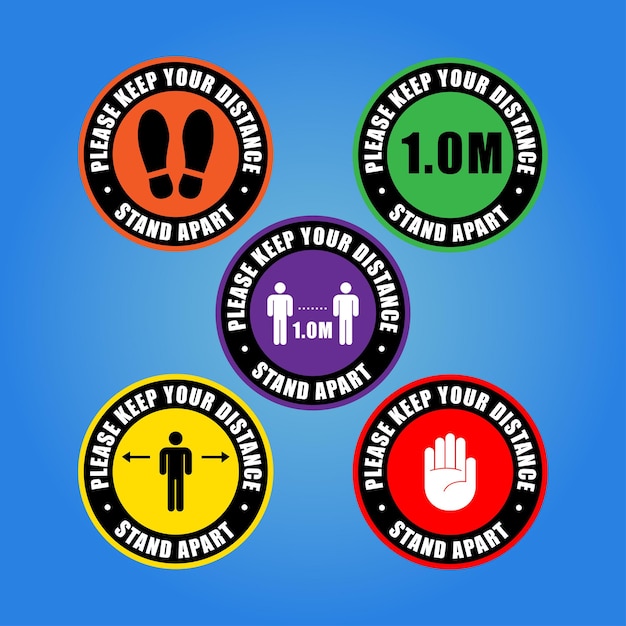 Please keep safe and social distance signs collection Virus spread prevention symbols stickers