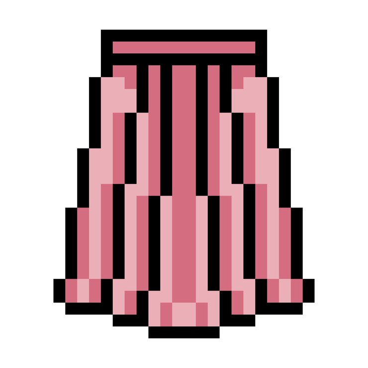Vector pleated skirt with pixel art isolated on white background