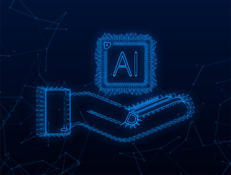 Vector plexus artificial intelligence landing page ai icon with hands