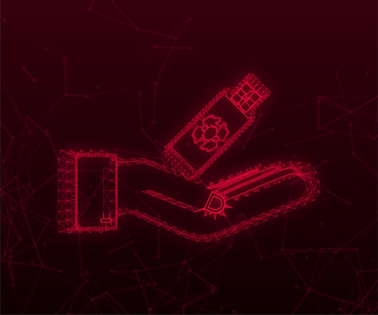 Vector plexus computer virus on usb flash card in hands. virus protection. vector stock illustration