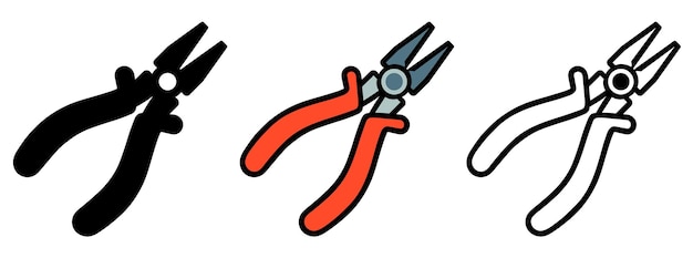 Pliers iconen set Afbeelding van tangen in verschillende stijlen Professionele gereedschapsicoon Vector illustratie