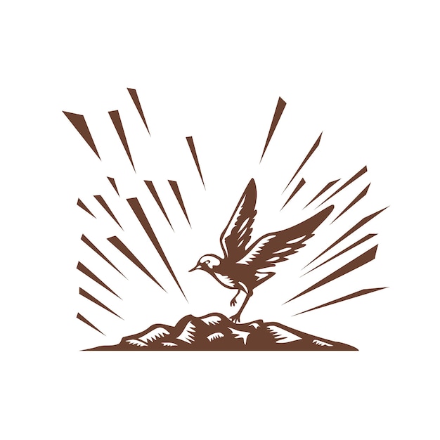 Vector plover landing island woodcut