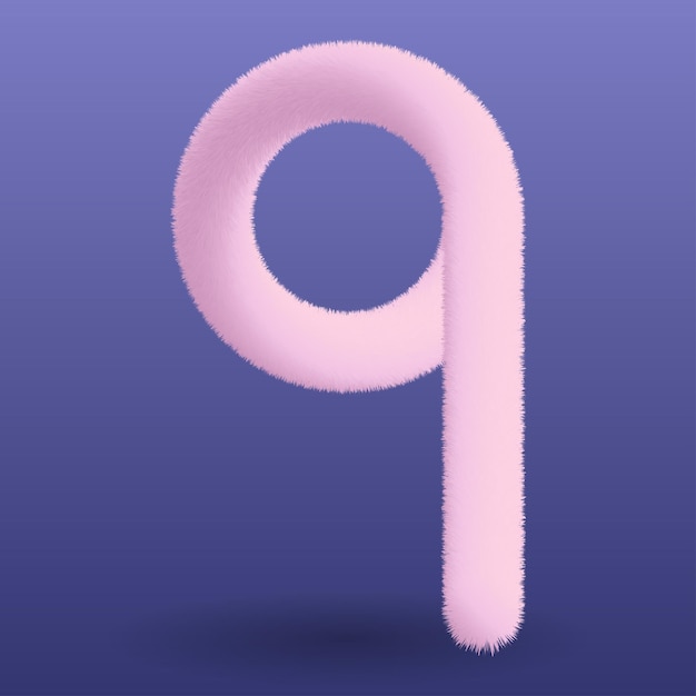 Pluche en pluizige roze letter Q isoleerde schattig zacht en realistisch fijn gedetailleerde hoge kwaliteit vector