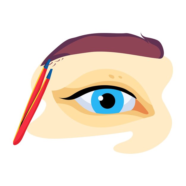 Vector plucking eyebrows with tweezer flat icon