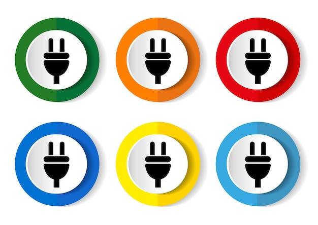 Plug icon set in 6 kleuropties voor webdesign en mobiele applicaties