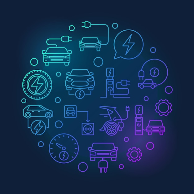 Plugin electric vehicle circular vector line bright illustration