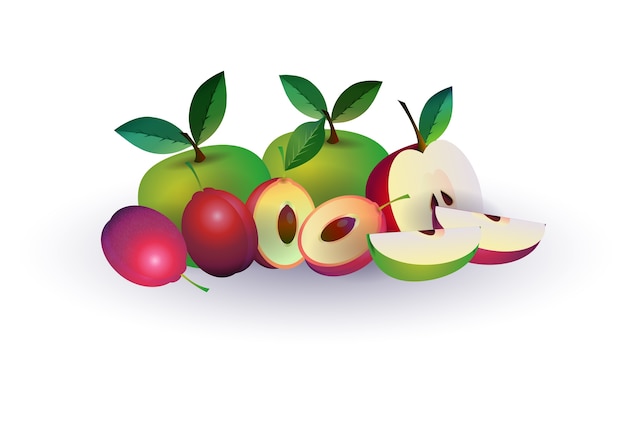 plum apple fruit on white background