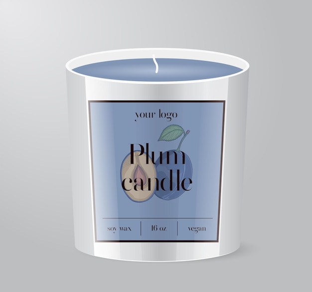 Plum Candle labelsjabloon Glazen beker verpakking geïsoleerd