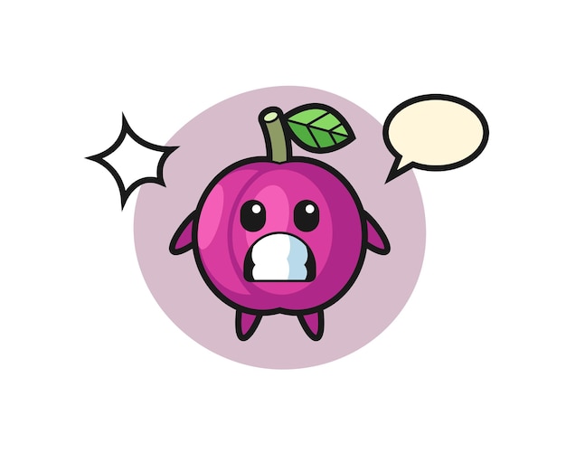 Plum fruit character cartoon with shocked gesture