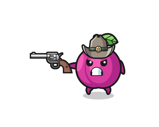 The plum fruit cowboy shooting with a gun cute design