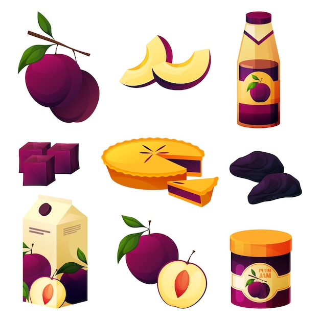 Plum fruit food products, sweet prunes and juice