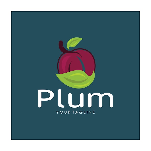 Plum fruit logo with leaves design of plum plantation fruit shop plum products with simple vector editing