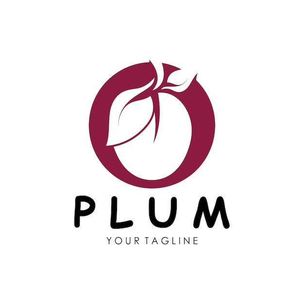 Plum fruit logo with leaves design of plum plantation fruit shop plum products with simple vector editing